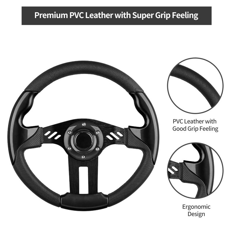 LEAPGOMAX Golf Cart Steering Wheel with Premium Grip Leather and Ergonomic Design Fit for EZGO TXT/RXV/Marathon, Club Car DS/Precedent/Tempo/Onward, Yamaha G1-G29 Carts (Black) - Image 3